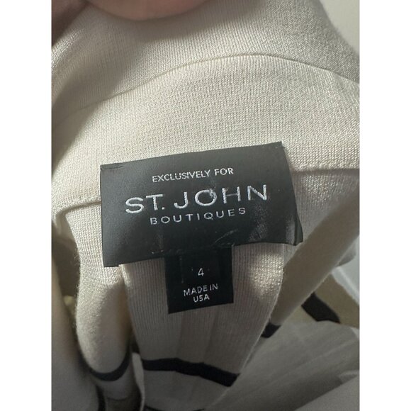 ST JOHN Striped Draped Cream Navy Sweater Jacket Size 4 - Picture 7 of 8